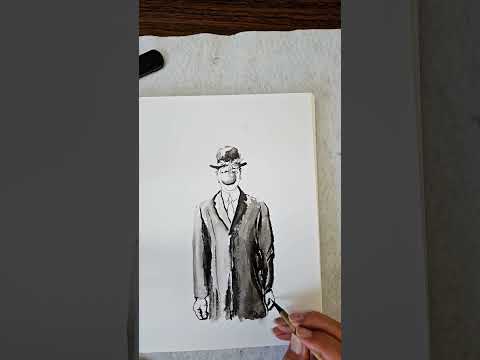 Master Study of Rene Magritte's 1964 The Son of Man in sumi and watercolors on hotpress paper