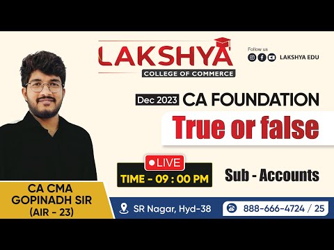 CA FOUNDATION - ACCOUNTS || TRUE OR FALSE (ALL MTPs RTPs SAs) || BY CA CMA GOPINADH SIR (AIR-23)