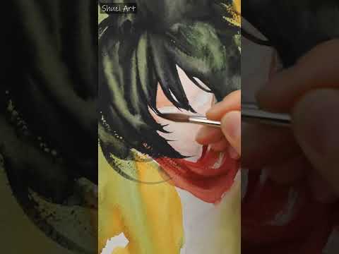 Watercolor Anime Process | Mikasa from Attack on Titan | #shorts