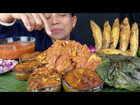 ASMR FISH FRY , EGGPLANT FRY , PATURI , FOOD EATING SHOW