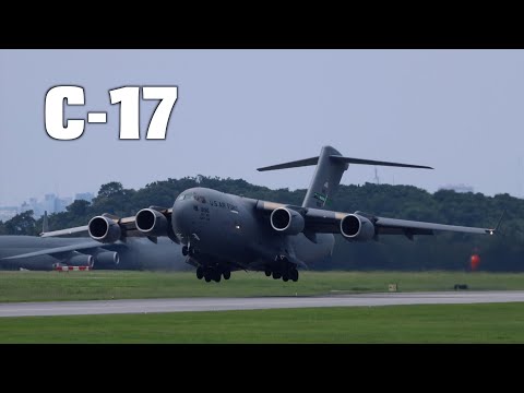 【ド迫力】C-17グローブマスターIII輸送機の豪快な離陸！バックも出来る機体