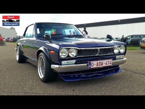 JDM Cars arriving Car Show! - Skyline 2000 GTR, RX7, Supra, Chaser, Lancer Evo, 240Z,...