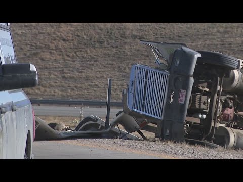 Overturned semi carrying used cooking oil blocks ramp to E-470