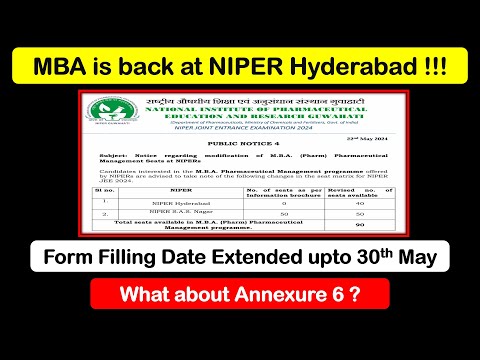 MBA IS BACK AT NIPER-HYD I NIPER JEE 2024 IMPORTANT NOTICE  I NIPER FORM FILLING & CORRECTION DATE