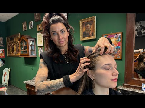 FIRST time with a Lady! Most relaxing massage and haircut ASMR