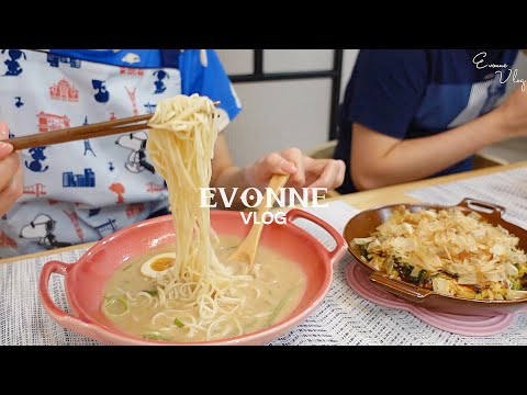 我的簡單晚餐。🍜日式拉麵、🥩牛肉大阪燒、🧀️起司泡菜牛