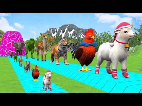 Paint & Animals Cow,Gorilla,Elephant,Lion,Tiger,Dinosaur, Fountain Crossing Transformation Cartoon