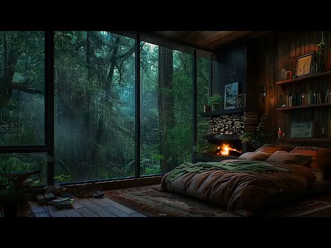 Dark Room - Rain On Window, Distant Thunder And Fireplace Sounds In 8 Hours - Sleep, Relax, Rest