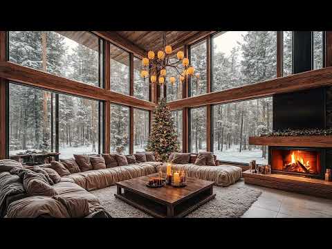 Cozy Winter Morning Jazz - Crackling Fireplace at Warm Christmas Ambience 🎄 Christmas Jazz Music 🎁