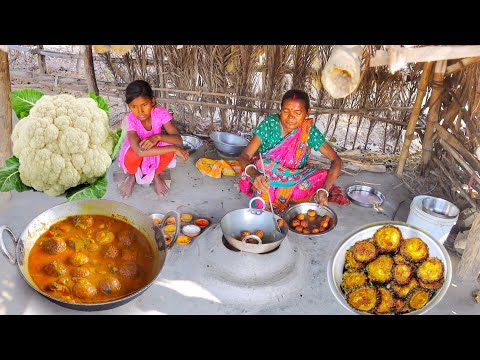 Cauliflower Kofta curry and Karela vaji cooking by our santali tribe mother for her child