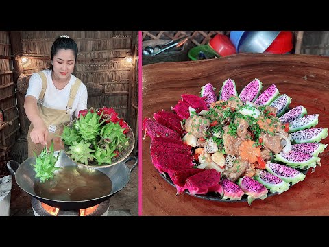 Yummy Dragon fruit cooking - Cooking with Sreypov