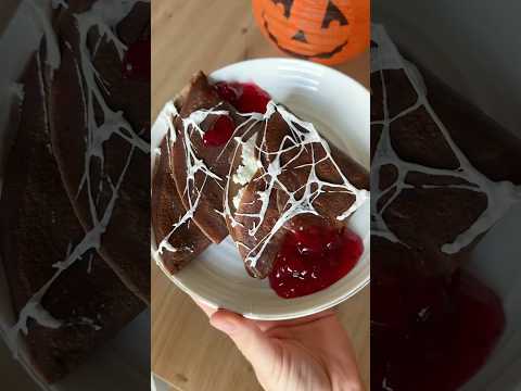 Chocolate Pancakes with Cottage Cheese Filling and Spooky Web 🕸️