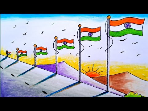 Independence day scenery drawing | How to draw independence day | Independence day Poster drawing