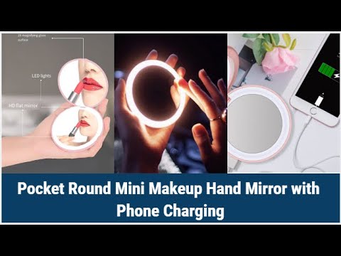 Amazon make up mirror with led light | Pocket Round Mini Makeup Hand Mirror with Phone Charging