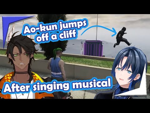 Ao-kun meets Oga, sings a musical, then jumps off a cliff 【Hololive Holostars EngSub】