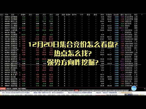 12月20日集合竞价怎么看盘？热点怎么找？强势方向咋挖掘？