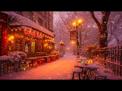 Outdoor Cafe With Snowy Air And Smooth Jazz Music - Relaxing Jazz Instrumental Music For Study, Work