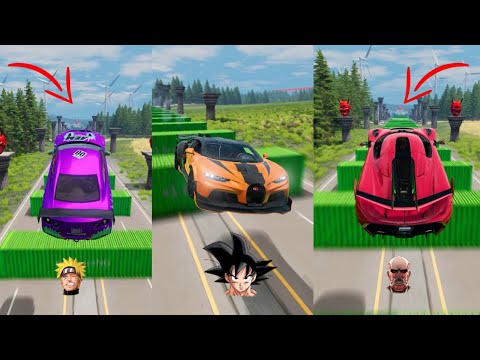 Anime Characters Cars Vs 100 Containers #5 😱 BeamNG.Drive | The Real Granny