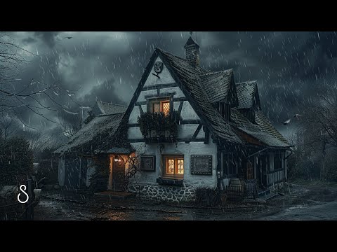 Sleeping In A Medieval Tavern Inn Listening To Rain, Sweeping Sleet & Thunder 💧❄️⚡ Black Screen