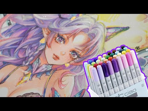 ONLY Using Markers For Painting My OC - Butterfly Angel | Copic Markers #hutachan