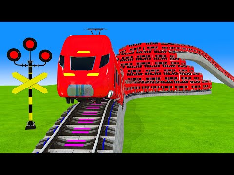 [踏切アニメ] あぶない電車 3 RED TRAIN Climbing Pyramid 🚦Fumikiri3D Railroad Crossing Animation #1