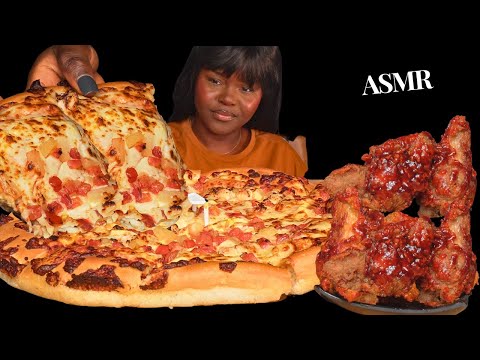 ASMR CREAMY CHEESE CHICKEN CURRY PIZZA |SPICY CHICKEN WINGS MUKBANG Talking Eating Sounds|Vikky ASMR