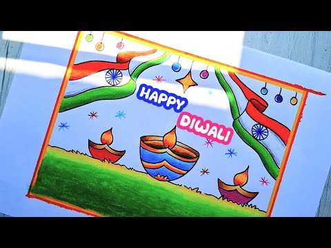 Happy Diwali drawing with Indian flag | Diwali special easy drawing | Diwali festival drawing