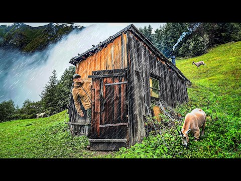 Caught in a STORM! | Finding abandoned OFF-GRID cabin for shelter & WILD Mountain Goats