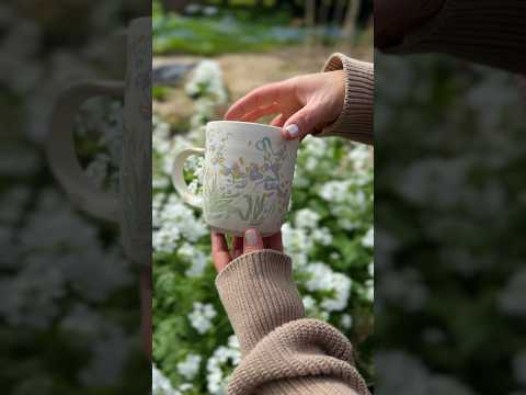 Porcelain floral mugs painted with underglaze before and after firing #shorts #porcelain #underglaze