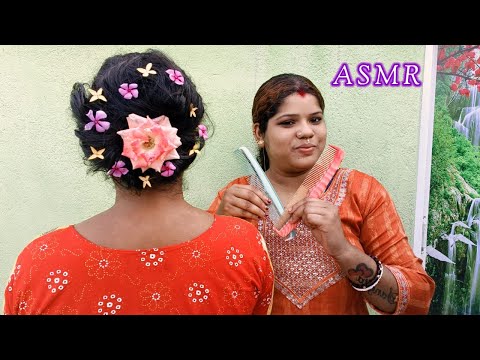 ASMR~ Doing My Elder Sister Indian Local Festival Hair Binding Style (Tutorials) @asmrsangi7044 🪮👧❤️