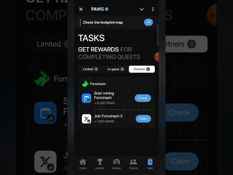 PAWS new 2 tasks | Start mining Fomohah & Join X | #paws #newtask #available #startmining #Fomohash