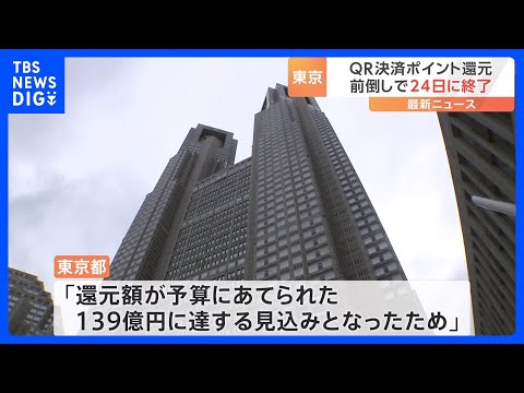 東京都のQR決済ポイント還元キャンペーン　予定より3日前倒し今月24日に終了へ　予算額139億円に達する見込みとなったため｜TBS NEWS DIG