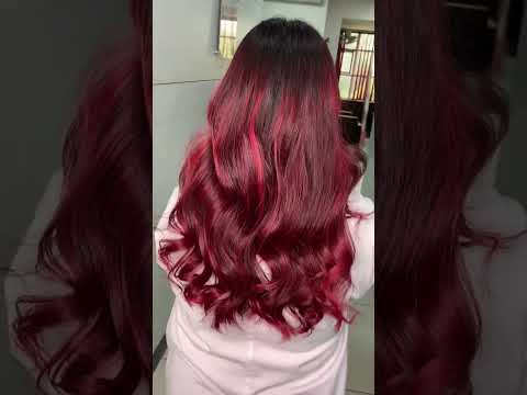 Rough magenta hair color with highlights | Global hair color with highlights