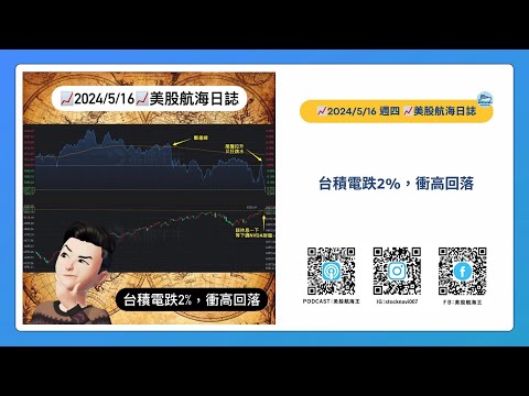 📈2024/5/16週四📈台積電跌2%，衝高回落｜美股航海日誌+新聞導讀｜每日更新