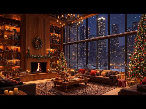 Spend Night In A Luxurious Apartment at NYC with Fireplace Sounds & Relaxing Christmas Jazz Music🎄☃️