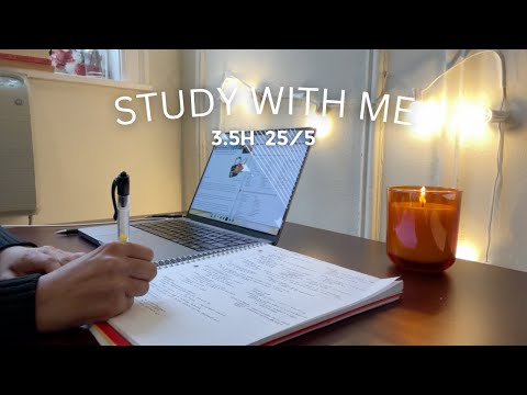 Study with me - 25 minutes, 5 minute break, with focus music - pomodoro - 3.5 hours