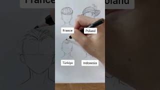 How to draw anime boy hair - country-inspired hairstyles Indonesia x France x Poland x Türkiye #draw