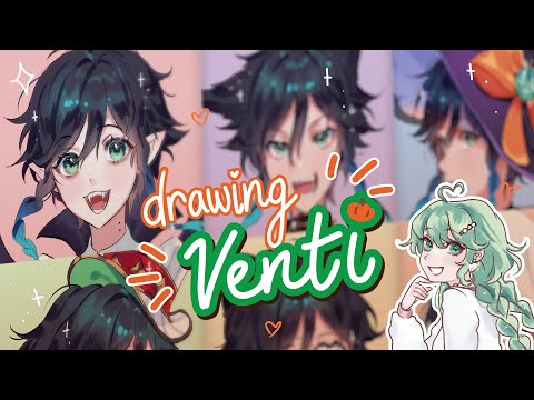 Drawing VENTI in 6 different Halloween costumes ehe 🎃 | Art Challenge