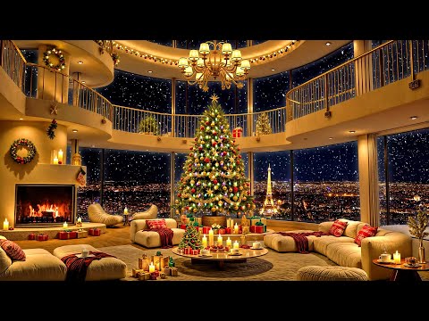 Cozy Christmas 2025 in Luxury Paris Apartment 🎄 Tender Piano Jazz Music & Snowfall for Relax & Sleep