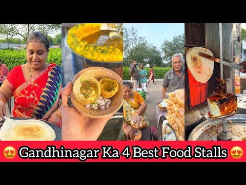 Gandhinagar Ka Most Popular Top 4 Food Stalls😍 #gandhinagar #dahivada #panipuri #shawarma #dosa