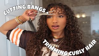 CUTTING BANGS + TRIMMING CURLY HAIR | 3A/B Curls