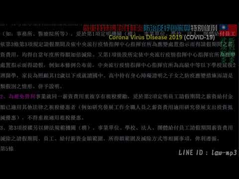 嚴重特殊傳染性肺炎防治及紓困振興特別條例  新冠肺炎 武漢肺炎 Corona Virus Disease 2019 COVID 19 法規條文及立法理由