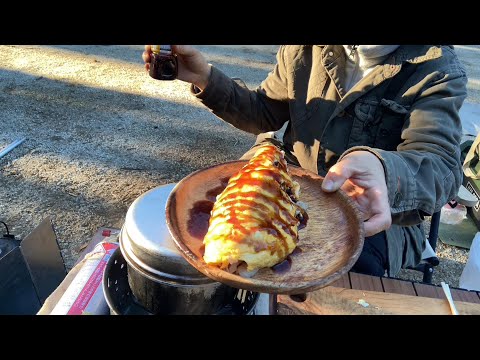 キャンプでとん平焼き作りました！