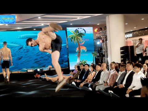 Male Fashion Models on Runway Central Mall Aug 19 2023 Pattaya FTV Thailand  beach wear somersault