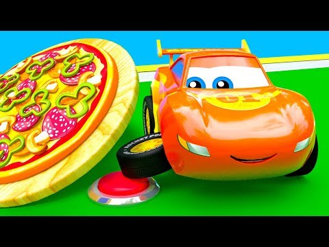 Little Cars Make a Huge Pizza - Find The Button Challenge!