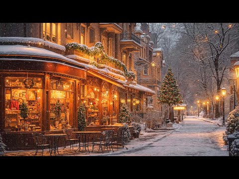 Cozy Coffee Shop Ambience with Snowfall 🎄 Relaxing Christmas Jazz Instrumental Music for Work, Study