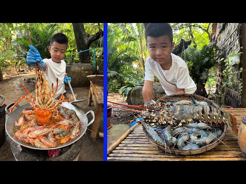 Yummy Big lobster cooking by country chef - Chef Seyhak