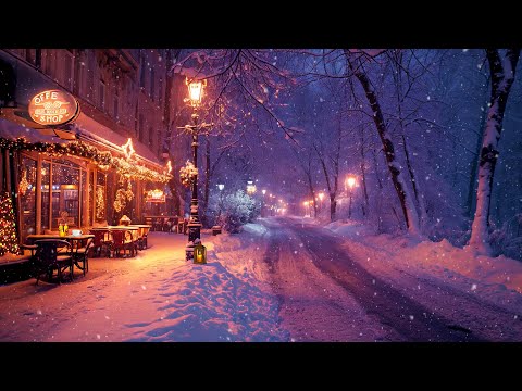 Winter Night Vibes and Exquisite Jazz Music ☕ Snowy Street Coffee Space for a Relaxing Mood ✨