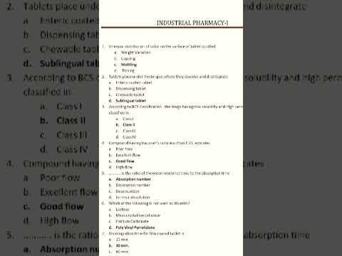 Industrial pharmacy l , MCQ question pharmacist MCQ question ll GPAT ll DSSSB