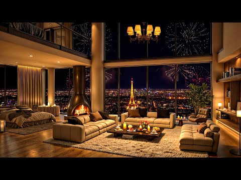 Countdown to New Year 2025 🌃 Luxury Paris Apartment with Smooth Jazz Saxophone Music & Fireworks 🎇